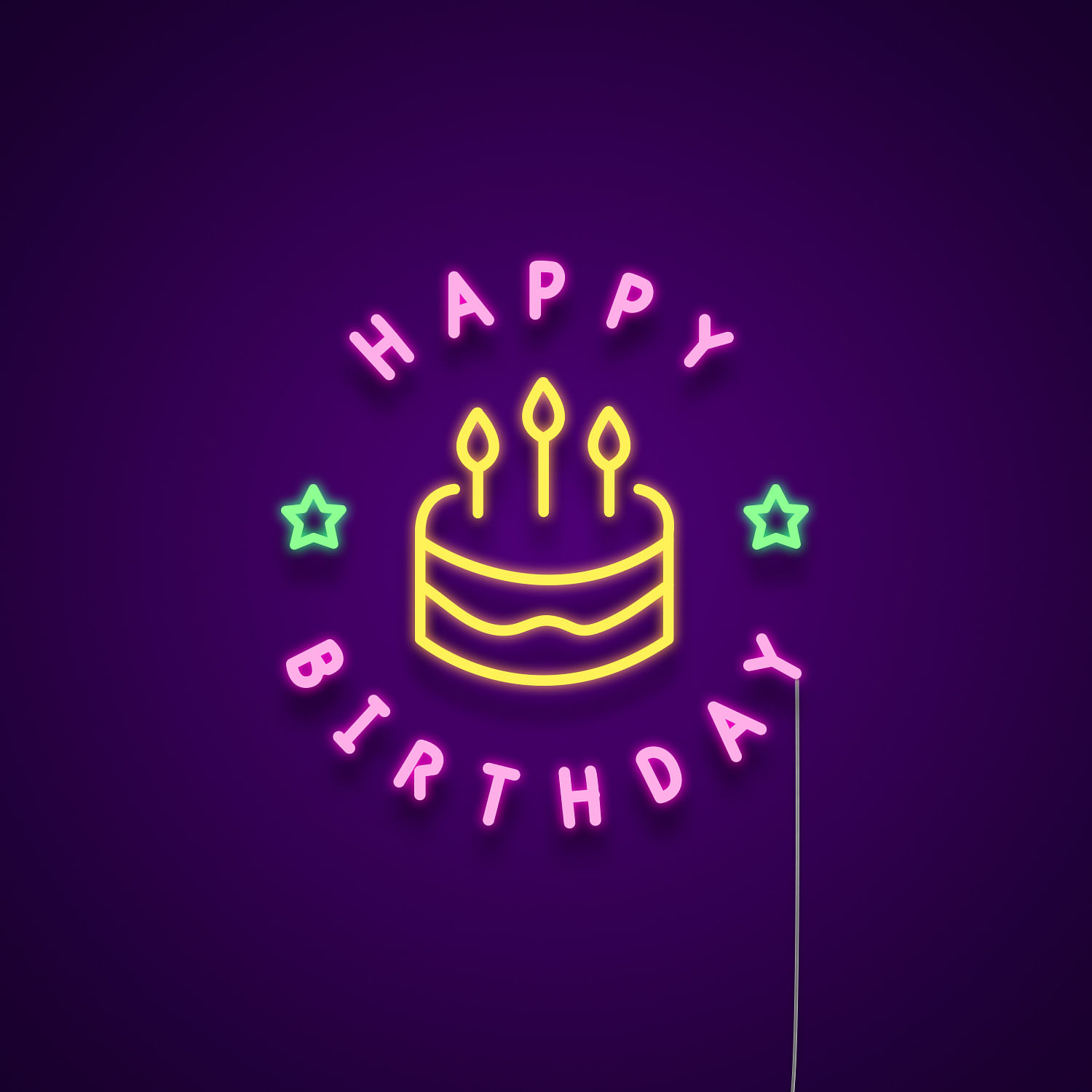 Happy Birthday Cake Neon Sign, LED Light
