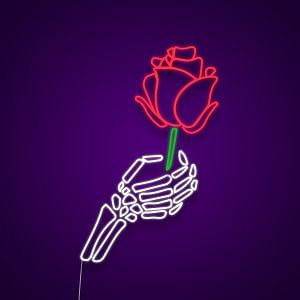 Skeleton Hand Holding Rose Neon Sign