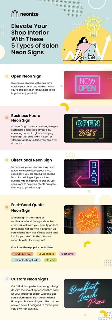 infographic showing the best neon signs for a salon